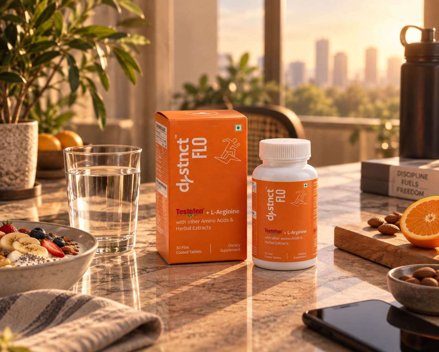 FLO supplement on a breakfast table